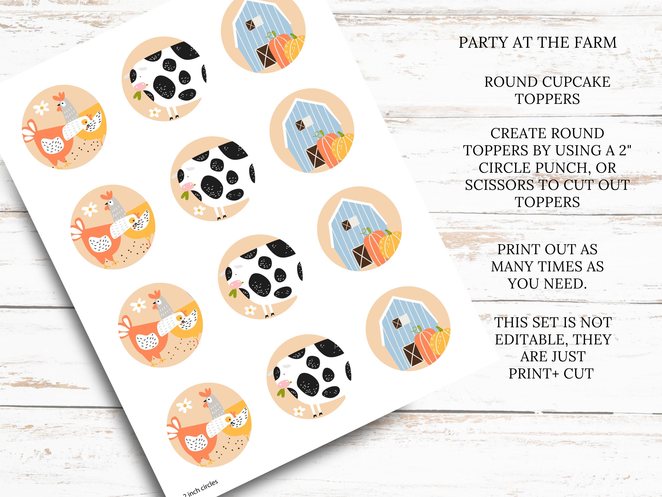 Farm Animals Cupcake Toppers/ Printable Cupcake Toppers/ Etsy