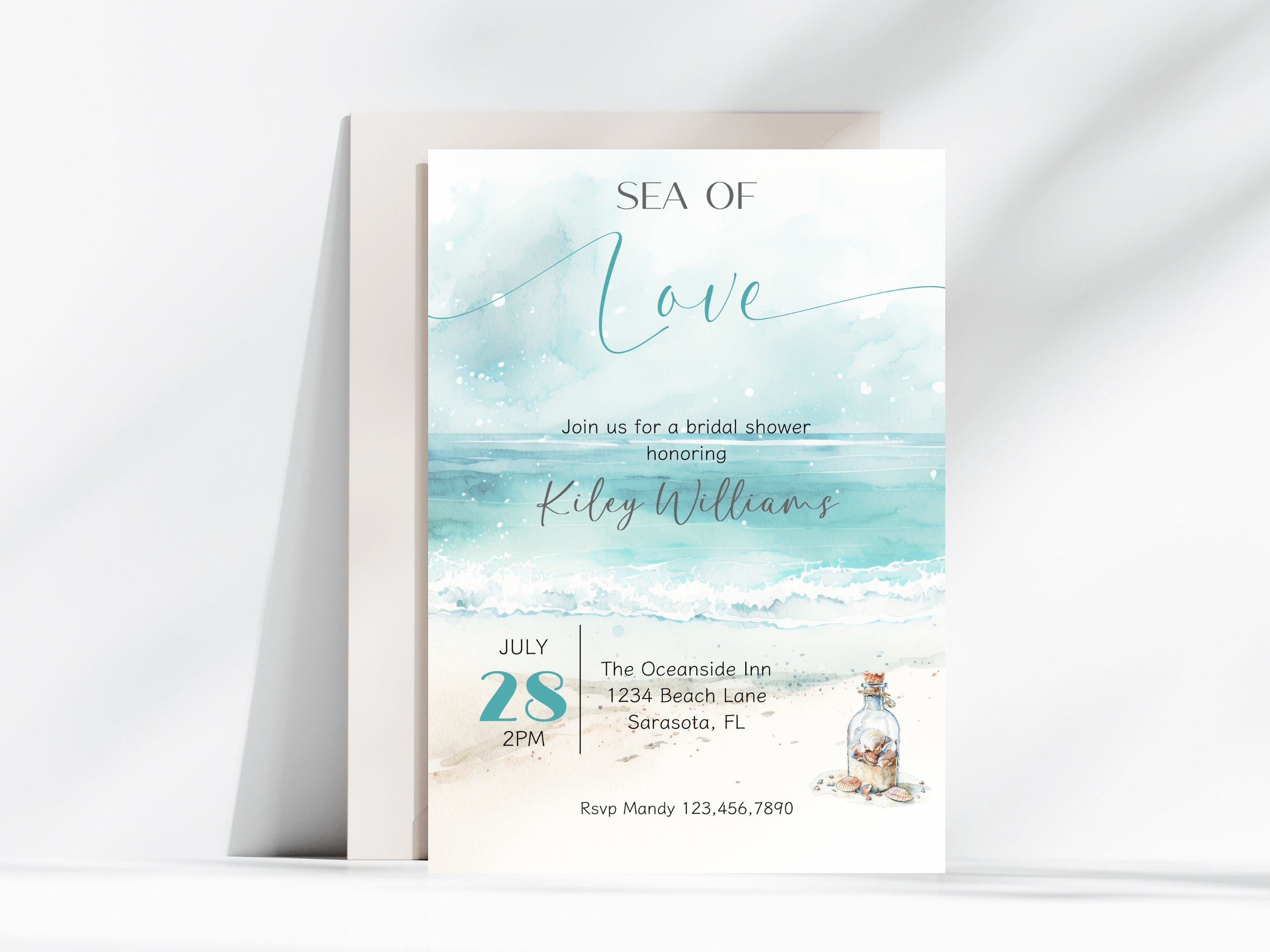 Beach Bridal Shower Invitation, Serene Beach Wedding Shower Invitation ...