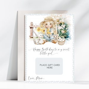 Porte-cartes cadeau petite fille de la ferme, cadeau d'anniversaire pour fille, carte-cadeau personnalisée, anniversaire petite fille de la ferme, cadeau d'anniversaire téléchargement immédiat