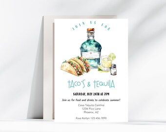 Taco&#39;s & Tequila Party Invitation, Printable Taco Fiesta Party, Editable Fiesta Cocktail Party Invite, Celebrate Summer Party Invitation