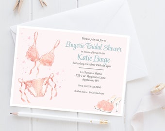 Coral Lingerie Bridal Shower Invitation, Editable Template (Digital Download)