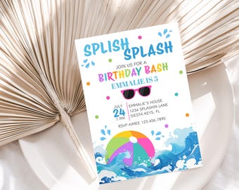 Pool Party Birthday Invitation: Splish Splash Summer Bash (Digital Download 5x7 Template)