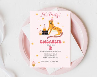 Cute Cheetah Birthday Party Invitation, Editable Wild Cheetah Birthday Party Invite, Printable Kids Birthday Party, Leopard Birthday Invite