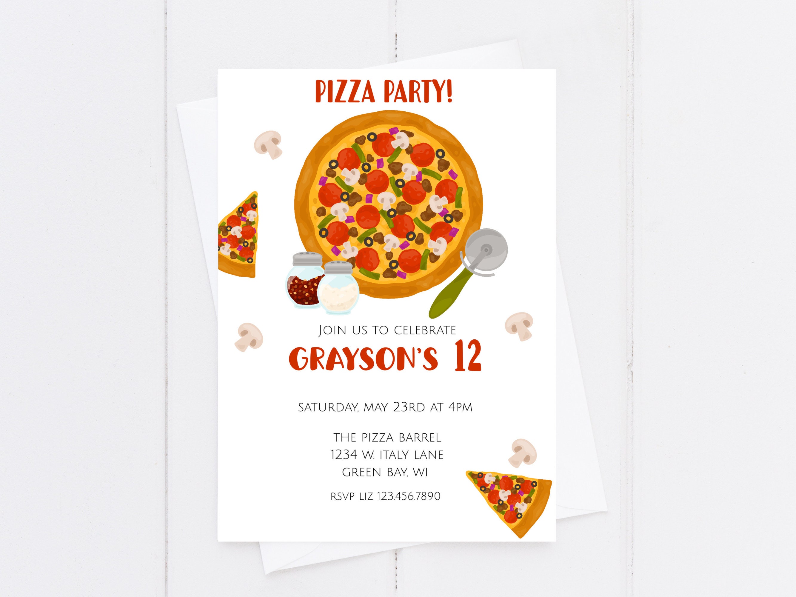 Pizza Party Birthday Invitation, Editable Kids Pizza Party, Printable ...