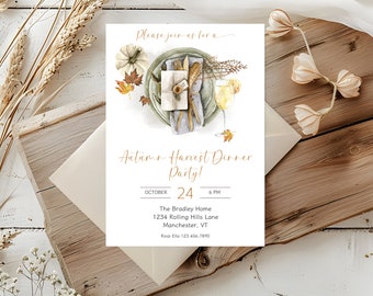 Invitación a la cena de la cosecha de otoño: Celebración otoñal editable (Plantilla de 5x7 descarga digital)