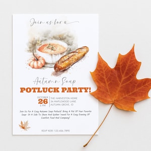 Editable Soup Potluck Invitation: Cozy Autumn Party (Digital Download 5x7&quot; Template)