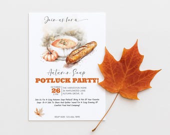 Editable Soup Potluck Invitation: Cozy Autumn Party (Digital Download 5x7" Template)