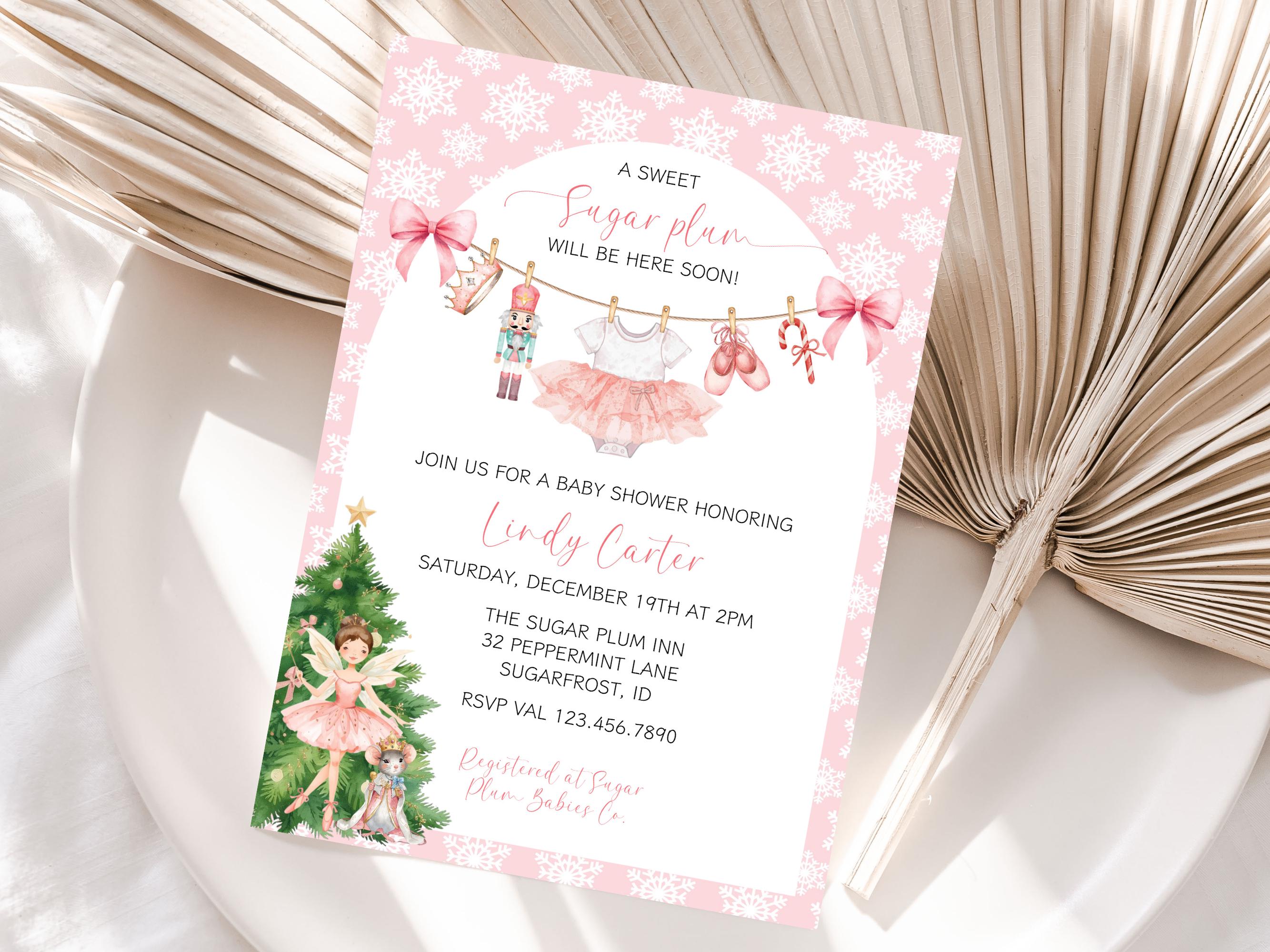 Pink Nutcracker Ballet Baby Shower Invitation, Little Sugar Plum Shower ...