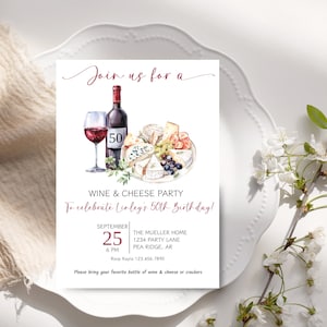 Wine & Cheese Birthday Party Invite, Adult Cocktail Party, Chic Wine And Cheese Birthday Invitation, Wine And Cheese Theme Birthday Invite
