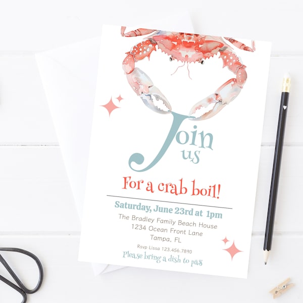 Crab Boil Invitation, Editable Seafood Boil Party Invitation, Printable Crab Boil Cook Out Invite, Crab Seafood Boil Invite For Any Event