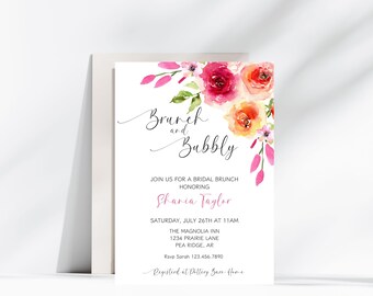 Floral Bridal Shower Invitation, Brunch and Bubbly Invite (Digital Download)