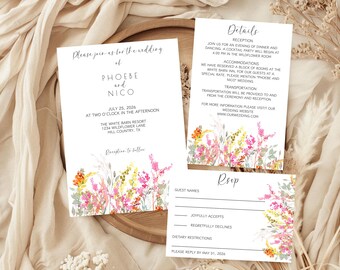 Wildflower Wedding Invitation Set: Rustic Boho Invite (Digital Download)