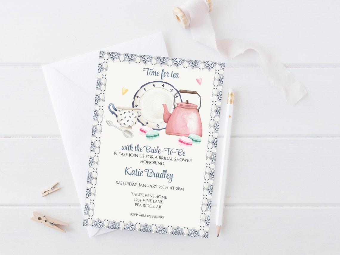 Tea Party Bridal Shower Invitation, Printable High Tea Shower Invite, Editable Tea Party ...