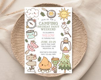 Camping Birthday Invitation, Kids Birthday Weekend, Adventure Camping Theme, Kids Birthday Invitation, Outdoor Camping, Backyard Camping