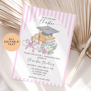 Next Chapter Grad Party Invite, Book Theme Graduation Invite, Girly Graduation Invitation, Class Of 2026 Party Invite, A New Chapter Begins