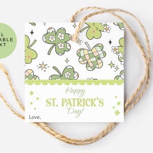 Retro Shamrock Gift Tag, St. Patrick's Day Gift Tag, Cute Groovy St. Patrick's Favor Tag, St. Patrick Day Class Party Favor Tag, Clover Tag