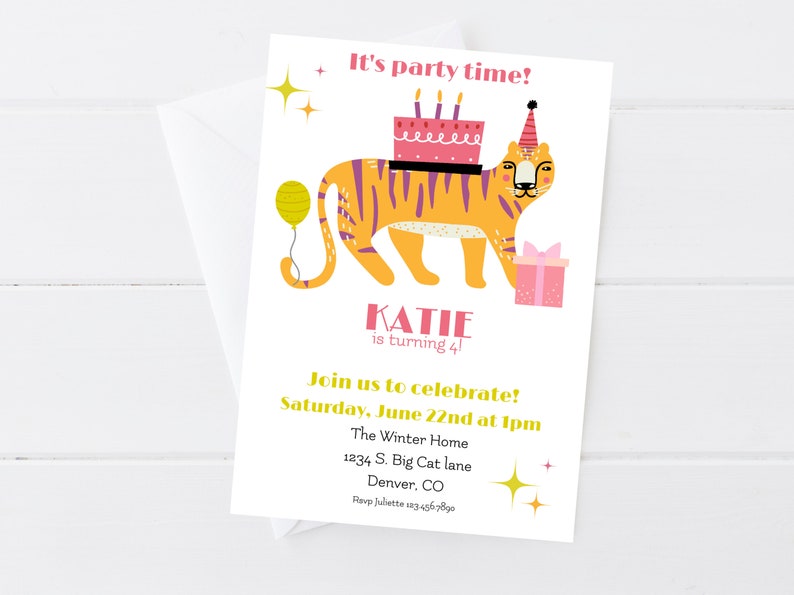 Cute Tiger Birthday Party Invitation, Editable Wild Tiger Birthday ...