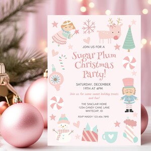 Sugar Plum Christmas Party Invitation, Pink Nutcracker Invite, Kids Merry Little Party Invite, Land Of Sweets Invite, Cute Christmas Invite