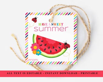 Watermelon Summer Favor Tag: Teacher/Student Gift (Digital Download, 3x3" Square Template)
