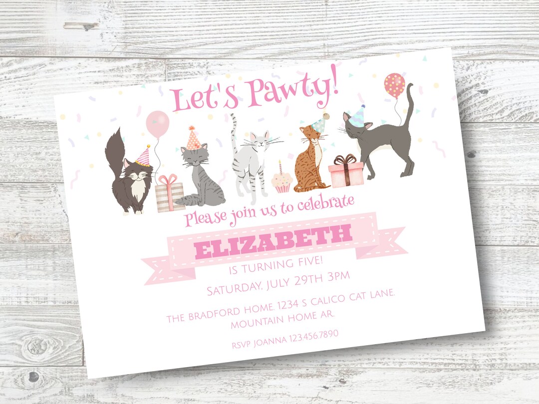 Party Cats Birthday Invitation/printable Kitty Pawty - Etsy