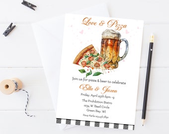 Pizza & Beer Engagement Party Invite, Editable Pizza Theme Engagement Party Invitation,  Printable Couples Engagement Pizza Party Invite