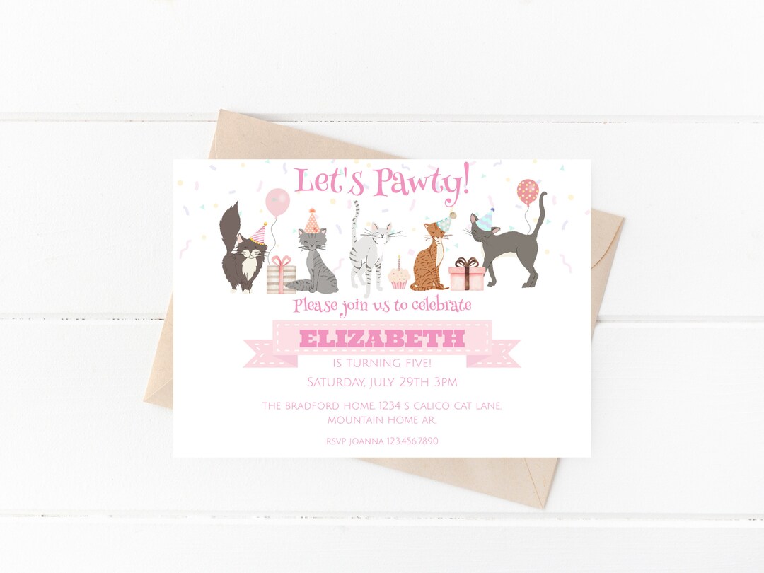 Party Cats Birthday Invitation/printable Kitty Pawty Invitation/ Pet ...