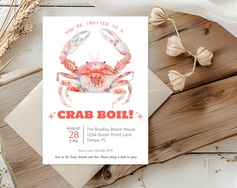 Invito per bollitura di granchio, invito modificabile per festa di bollitura di frutti di mare, invito stampabile per cucinare bollitura di granchio, invito per bollitura di granchio e frutti di mare per qualsiasi evento
