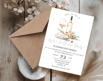 Wine & Cheese Birthday Party Invitation, Adult Wine Party Invite, Editable adult Birthday Party Invitation, Cheese And Wine Theme Invitation