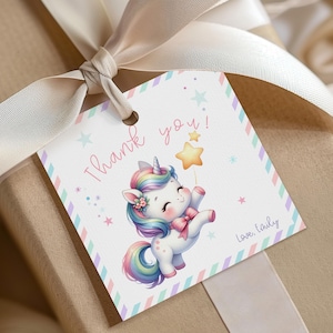 Unicorn Thank You Gift Tags, Unicorn Birthday Party Favor, Editable Unicorn Birthday Tags, Unicorn Party Gift Tags, Pastel Rainbow Unicorn