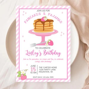 Pancake Birthday Party Invite, Pancakes & Pajamas Birthday Invitation, Sleepover Party, Pancake Brunch, Girl Birthday Party, Slumber Party