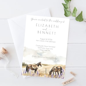 Rustic Farm Wedding Invitation, Farm wedding Invitation Template, Editable Country Horses Wedding Invite, Printable Rustic Country Wedding