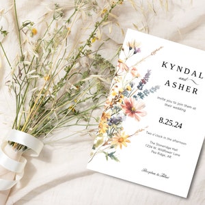 Wildflower Wedding Invitation, Printable Country Wedding Invite, Editable Outdoor Simple Wedding Invitation, Summer Wedding Invitation