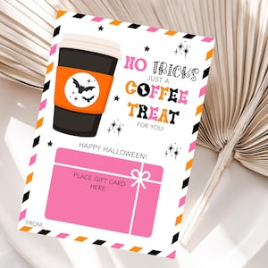 No Tricks Coffee Gift Card Holder, Halloween Coffee Gift Card Holder, Editable Teacher Gift, October Teacher Appreciation, A Spooky Brew
