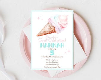 Ice Cream Birthday Party Invitation, Sweet Celebration Ice Cream Party Invite, Pastel Ice Cream Cone Birthday Invitation, Ice Cream Party
