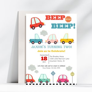 Colorful Cars Birthday Invitation, Transportation Theme Party Invite, Little Boy Cars Birthday, Cars Party Template, Beep Beep Cars Invite