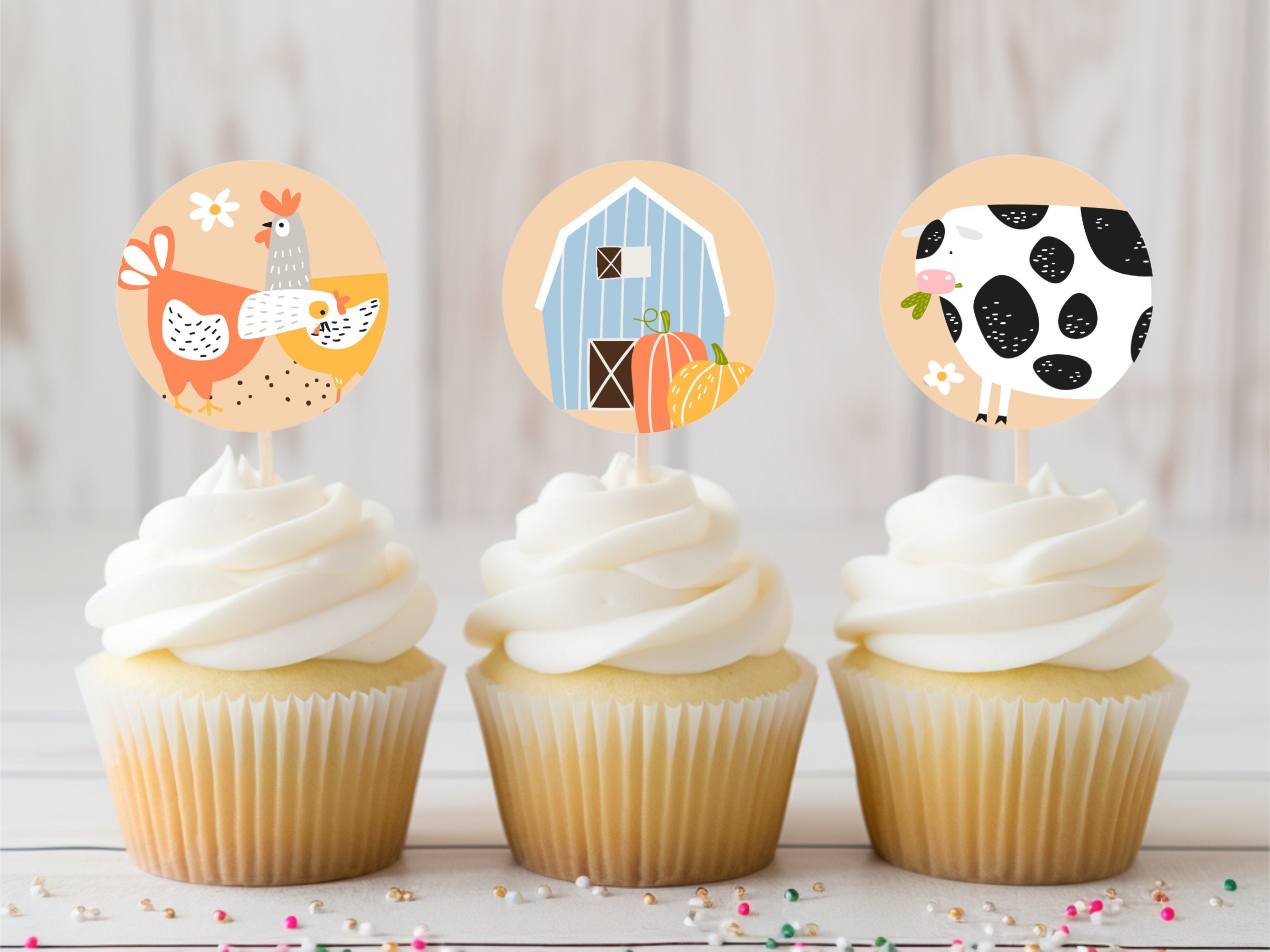 Farm Animals Cupcake Toppers/ Printable Cupcake Toppers/ Etsy