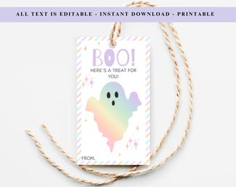 Printable Halloween Favor Tags: Ghost Treat, Boo Basket (Digital Download 2x3.5in Template)