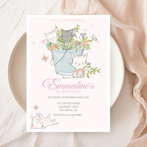kitten first birthday party invite