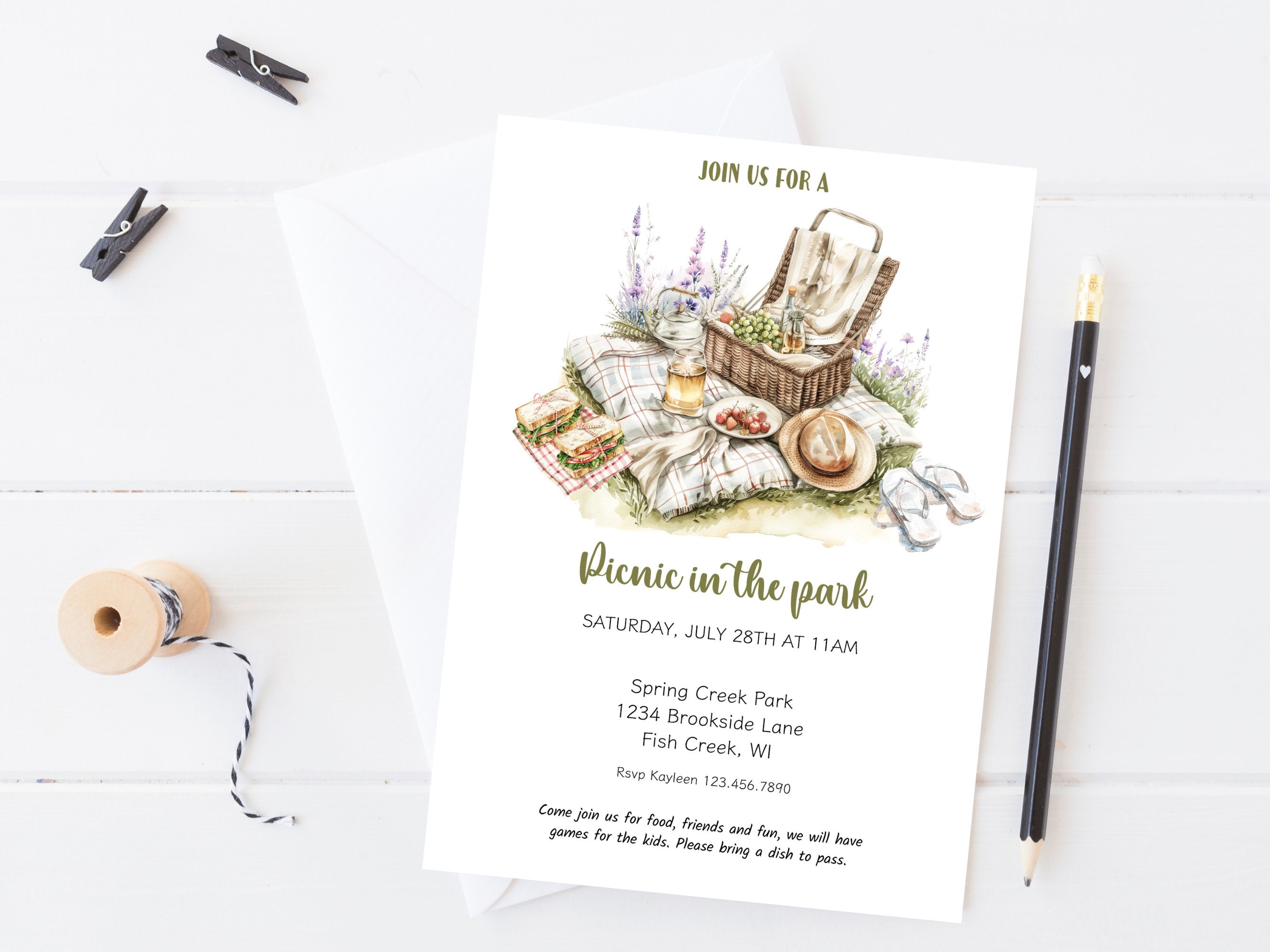 Summer Picnic Party Invite, Printable Family Reunion Picnic Invitation ...