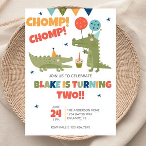 Chomp Chomp Alligator Birthday Invitation, Boy Swamp Party Invite, Gator Theme Kids Birthday Printable, Colorful Animal Party Invitation
