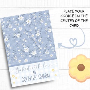 Mini carte à biscuits Denim & Daisy, étiquette cadeau Baked with Love, carte à biscuits en sucre country mignon, étiquette gourmande Vichy bleu, support de biscuit au sucre denim
