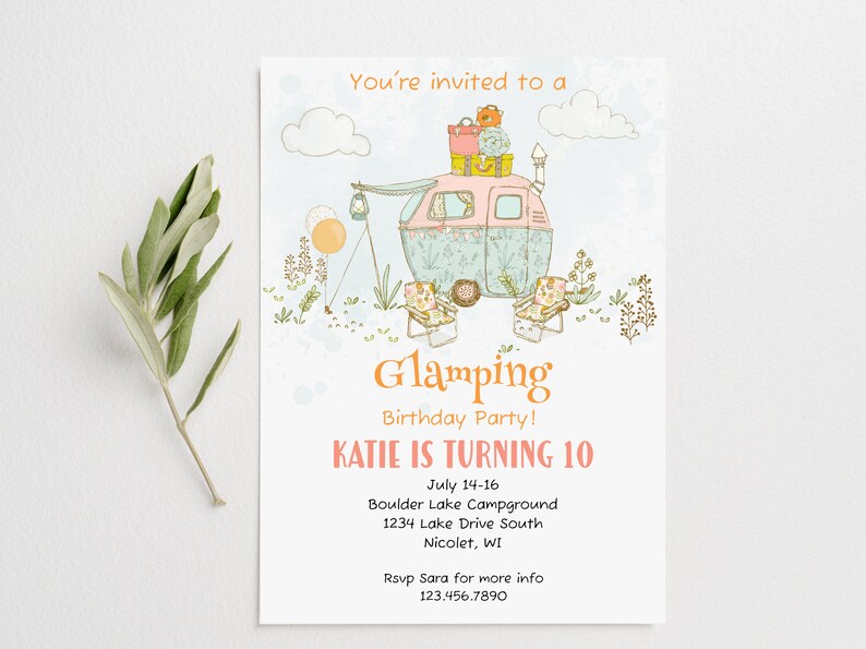 Editable Glamping Birthday Weekend Invitation, Let's Go Glamping ...