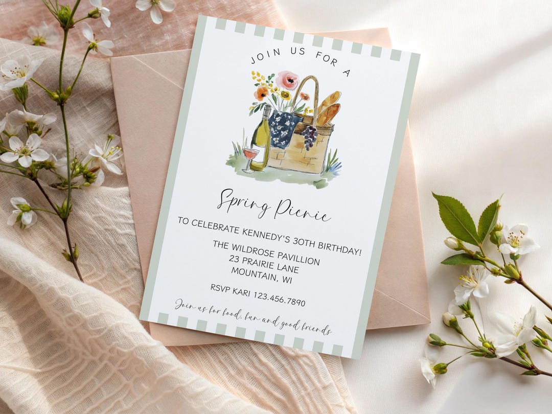 Spring Picnic Invitation Spring Picnic Birthday Invitation, Minimalist Party Invitation ...