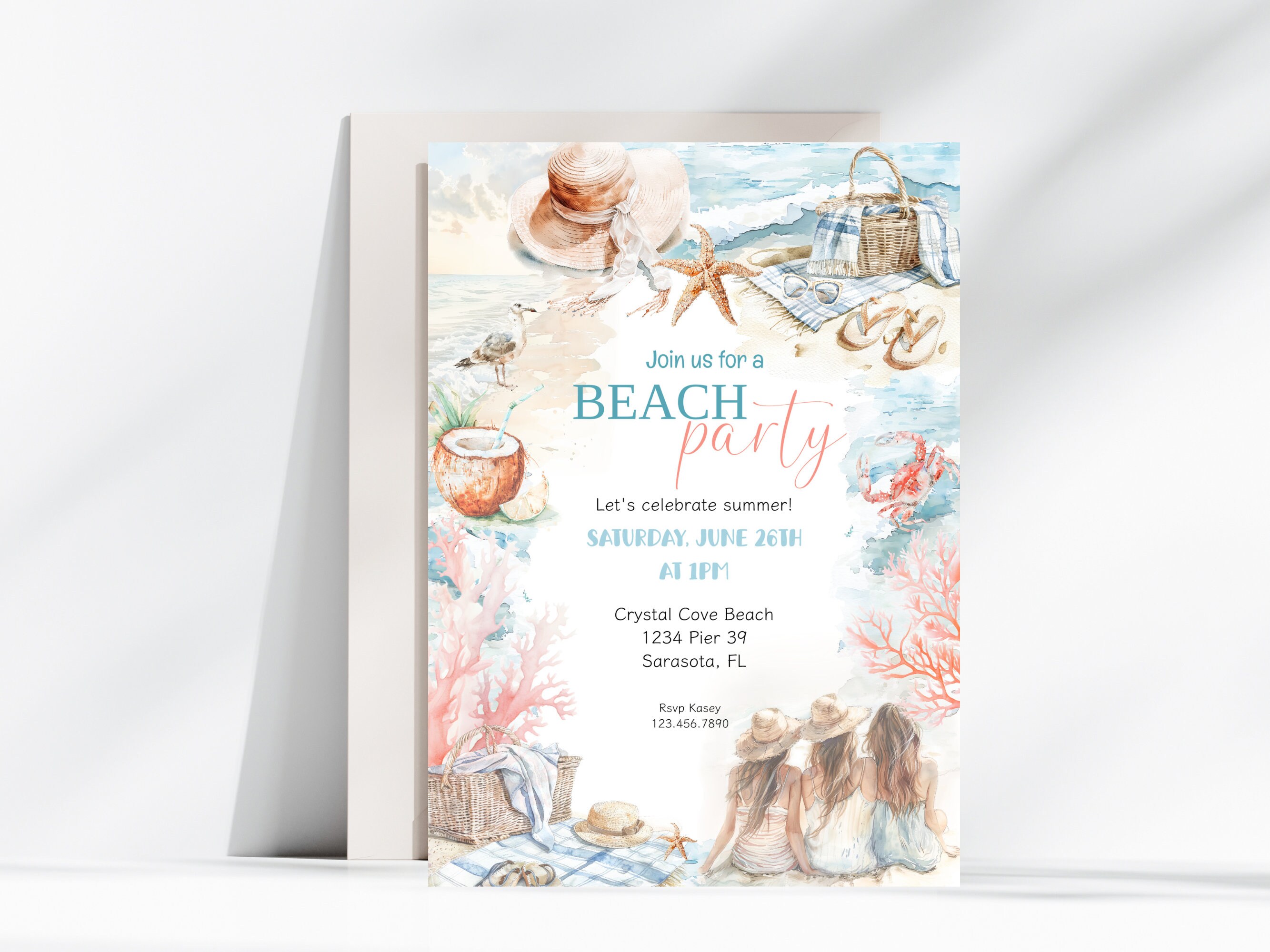 Editable Beach Party Invite, Beach Birthday Party Invite, Summer ...