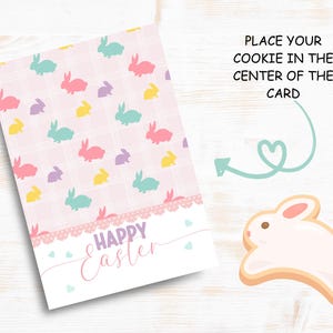 Mini carte de Pâques à biscuits, carte à biscuits imprimable, gâteries de biscuits au sucre, carte de biscuits de lapin de Pâques, emballage de biscuits lapin mignon, cadeau de Pâques amusant