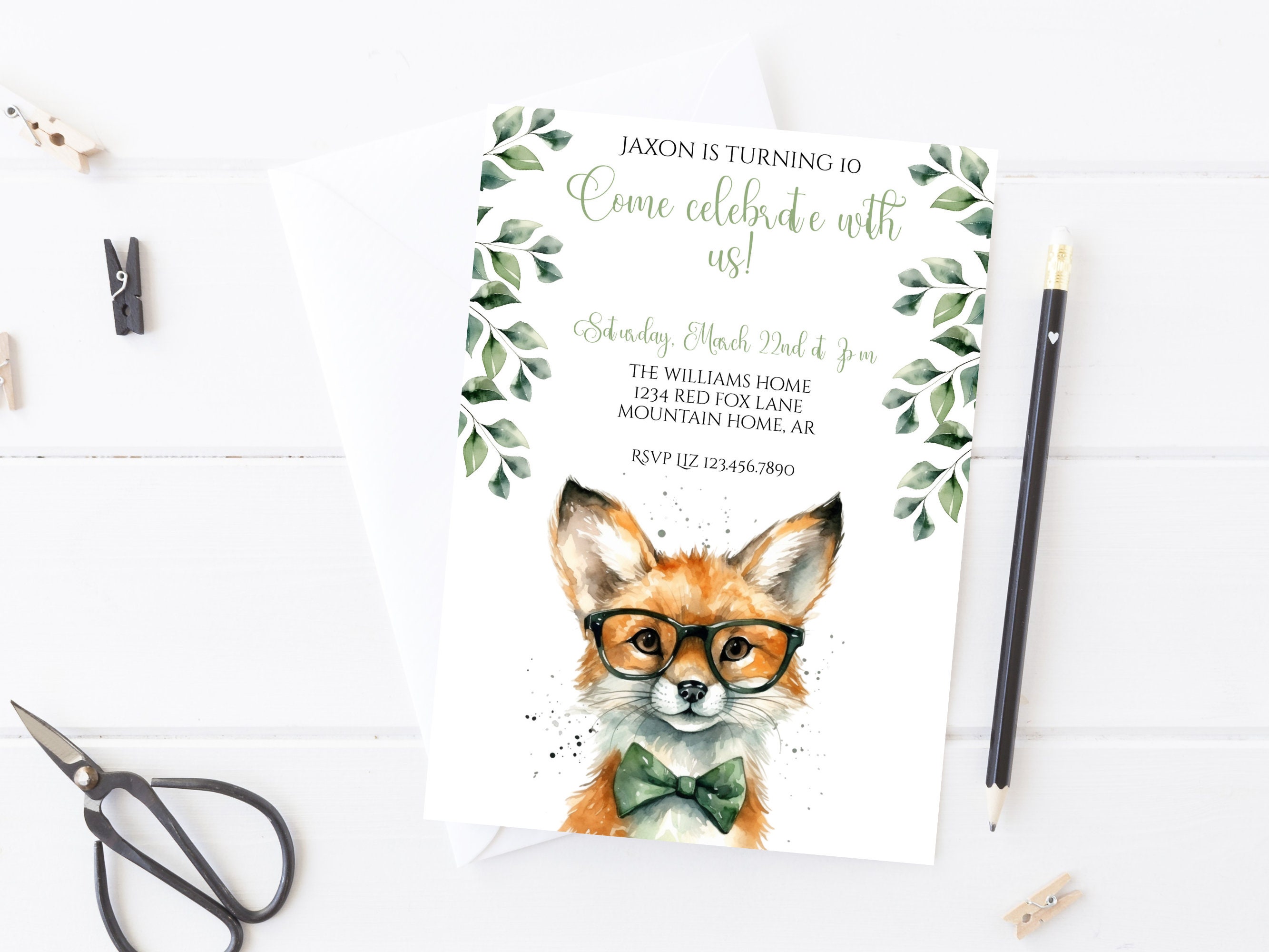 Little Fox Birthday Party Invitation, Editable Animal Birthday Invite ...