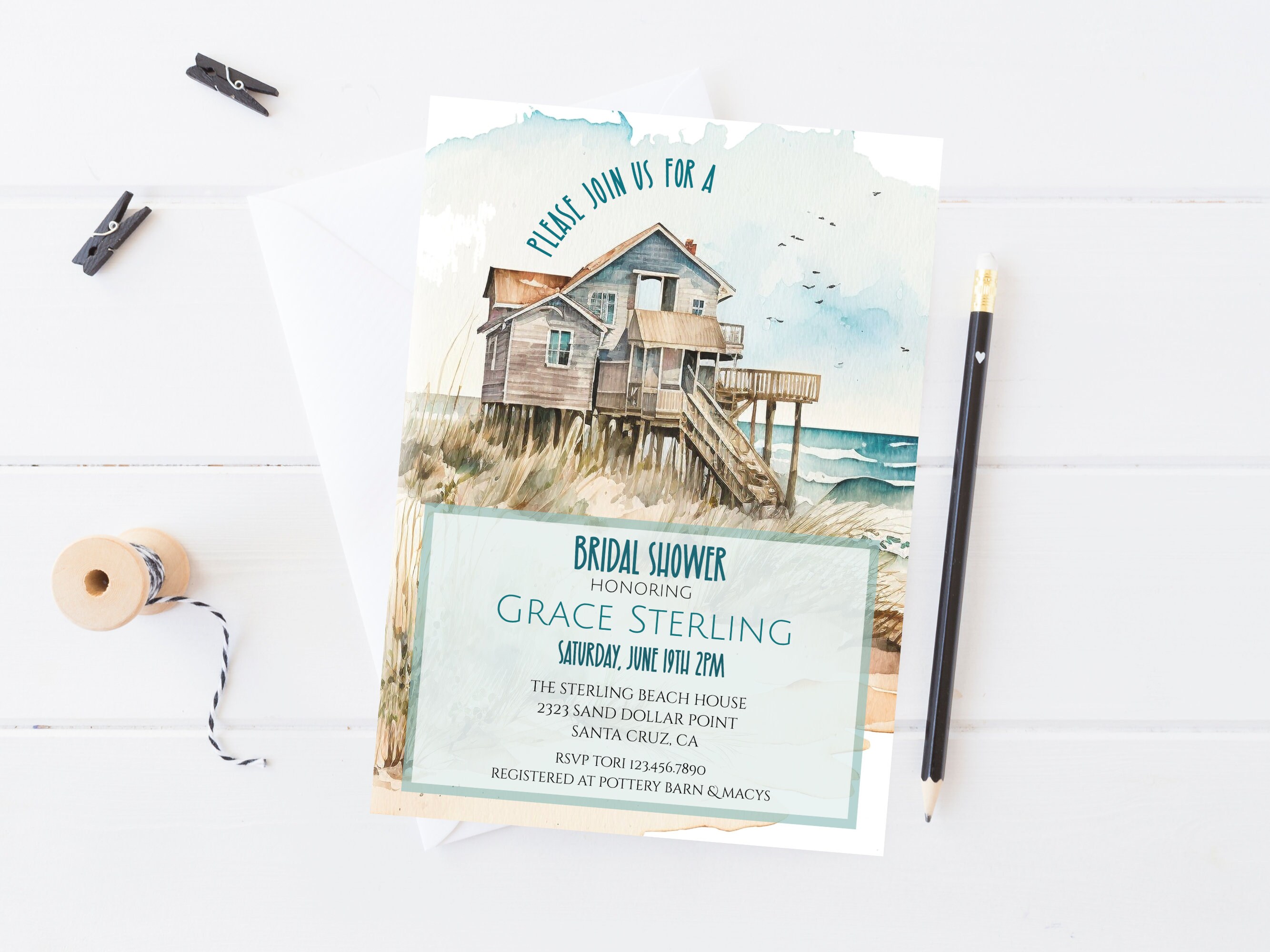 Beach Bridal Shower Invitation, Printable Summer Beach Bridal Shower ...