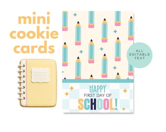 First Day Of School Mini Cookie Card, Back To School Tag, Printable Cookie Card, Teacher Student Cookie Treat, Pencils Cookie Backer Card