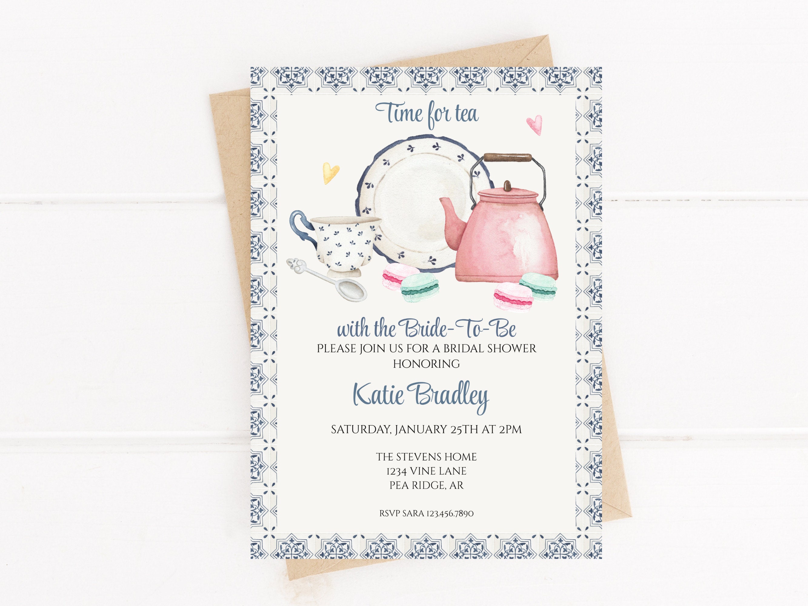 Tea Party Bridal Shower Invitation, Printable High Tea Shower Invite, Editable Tea Party ...