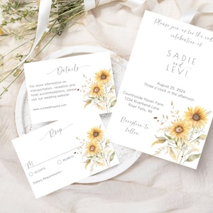 Sunflower Wedding Invitation Suite, Printable Sunflower Wedding Invitation, Boho Sunflower Invite, Rustic Sunflower Wedding Invitation Set